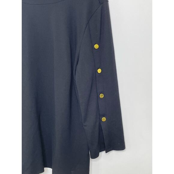 Liz Claiborne Blouse Scoop Neck Gold Button Sleeve‎ Pullover Stretch Black XL - Picture 3 of 10